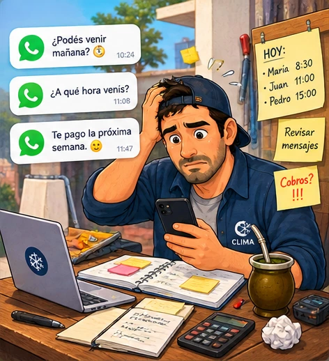 Carlos con mensajes y trabajos mezclados